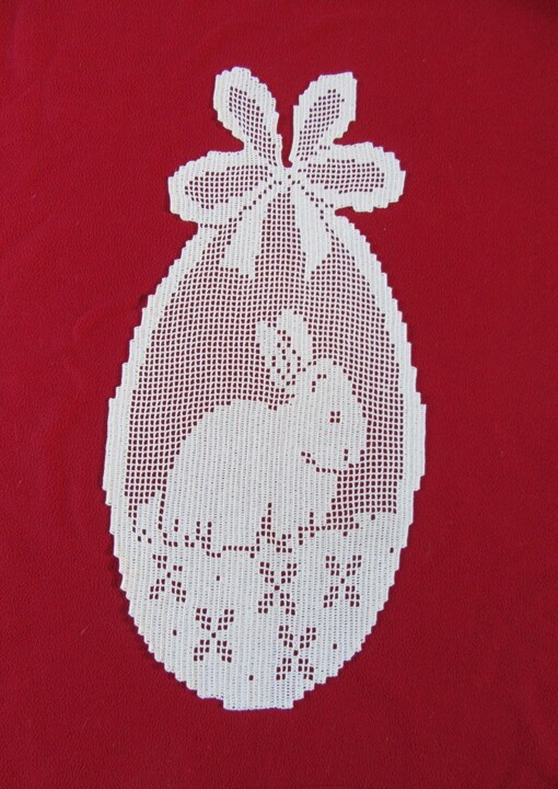 Textielkunst getiteld "Napperon Lapin dans…" door Art Création Crochet Tricot, Origineel Kunstwerk, Draad