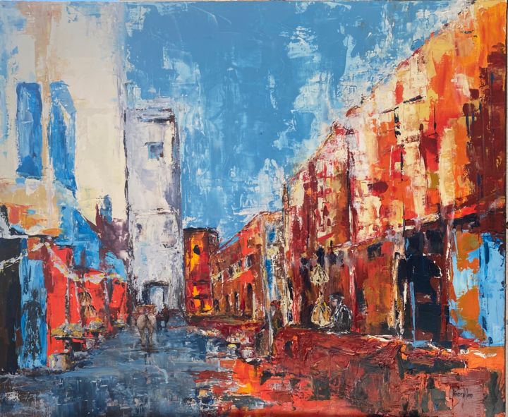 Peinture intitulée "Un jour..Marrakech" par Joëlle Kroepflen, Œuvre d'art originale, Huile