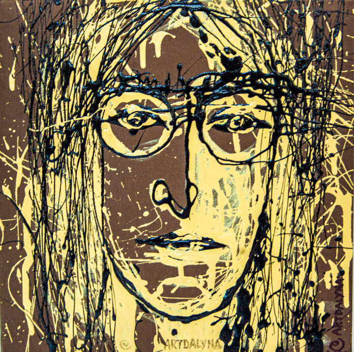 Painting titled "John Lennon" by Art Dalyna, Original Artwork, Enamel Mounted on Wood Stretcher frame