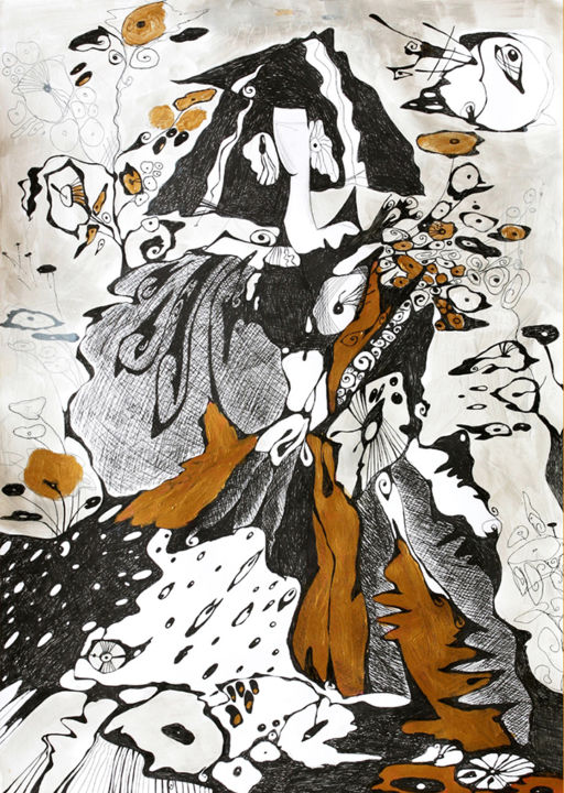 Painting titled "Картина «Снежная Ко…" by Irina Shumskaia, Original Artwork, Pencil Mounted on Wood Stretcher frame