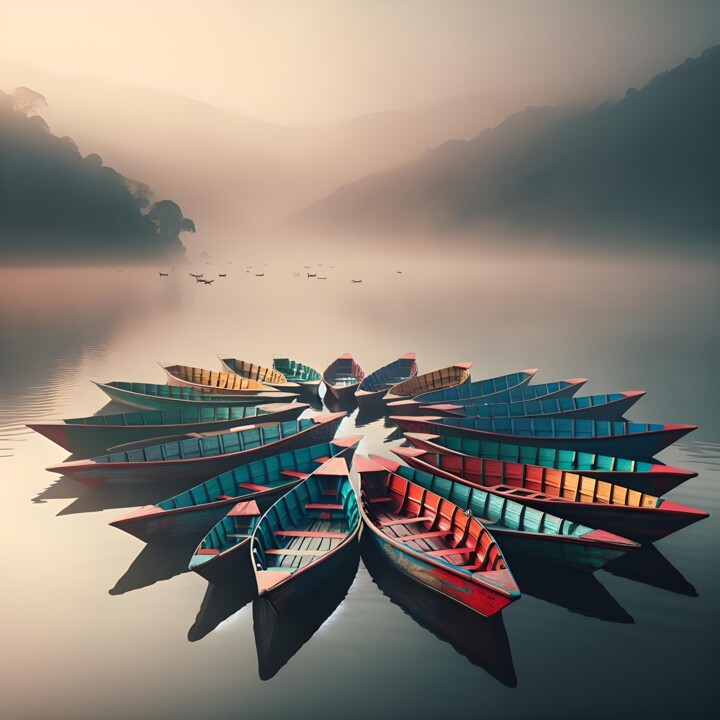Arte digital titulada "La ronde des barques" por Art Digital Visuel, Obra de arte original, Imagen generada por IA