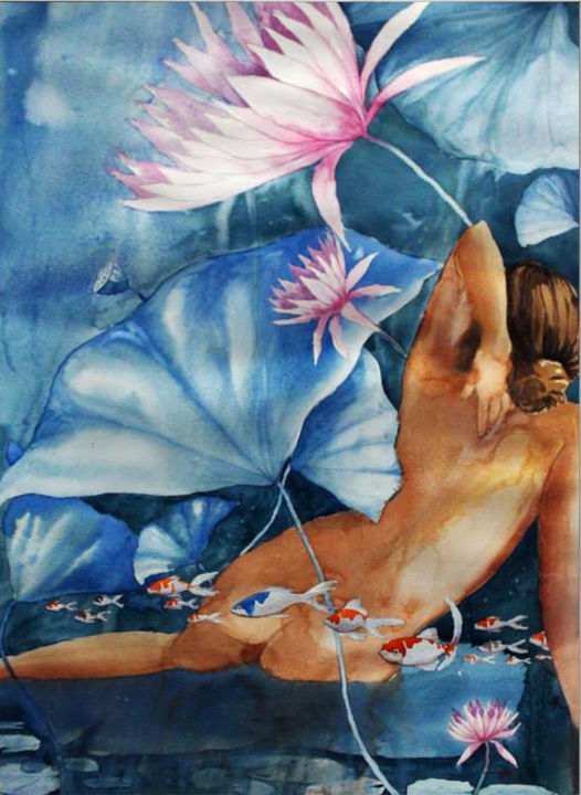 Peinture intitulée "Mermaid IV" par Durgesh Goswami, Œuvre d'art originale