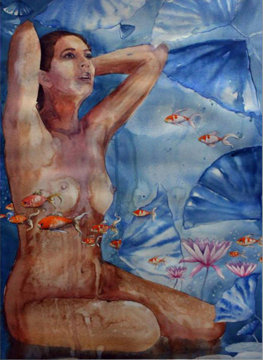 Peinture intitulée "Mermaid V" par Durgesh Goswami, Œuvre d'art originale