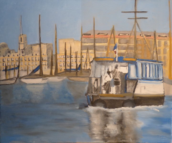 Peinture intitulée "Marseille Ferry Boat" par Eroh, Œuvre d'art originale, Huile