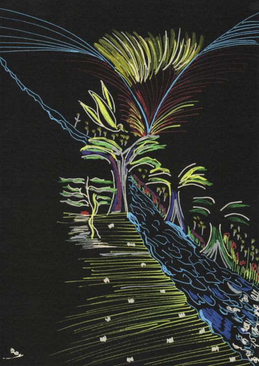 「Carte A5 noire, 008」というタイトルの描画 Rafqaによって, オリジナルのアートワーク, インク