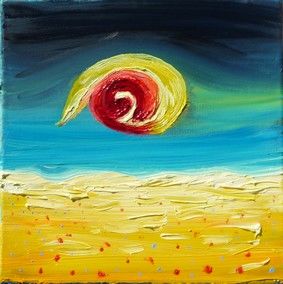 Painting titled "Le soleil rouge" by Jacques Bonjour, Original Artwork, Oil