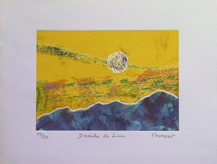 Gravures & estampes intitulée "DESCENTE DE LUNE RE…" par Michèle Froment, Œuvre d'art originale, Gravure Monté sur Carton