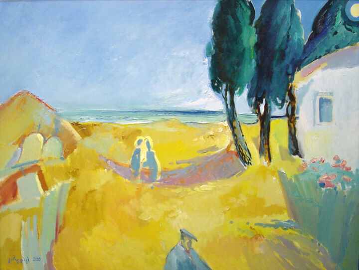 Картина под названием "My beach Sukhumi" - Хвича Гргедава, Подлинное произведение искусства, Масло Установлен на Деревянная…