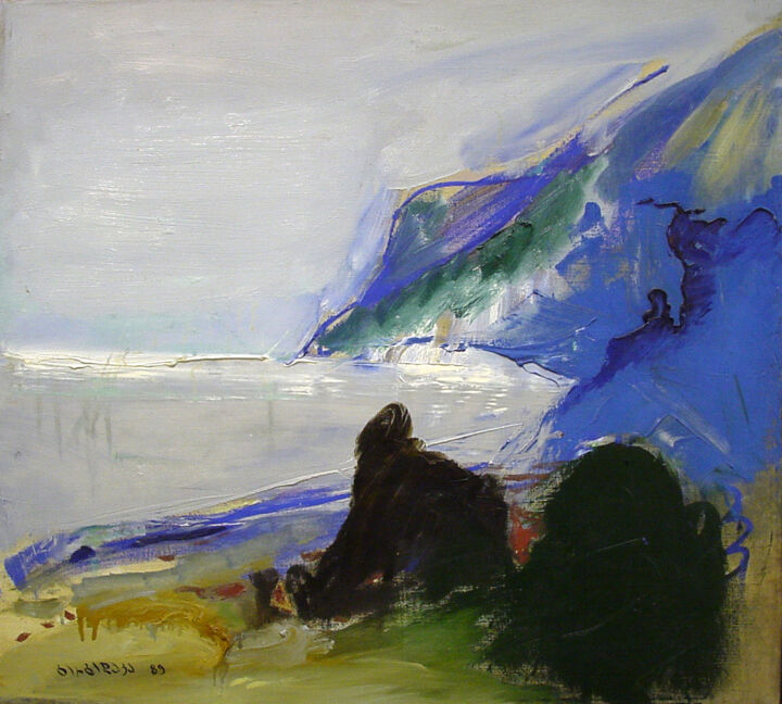 Painting titled "Seascape" by Khvicha Grgedava, Original Artwork, Oil Mounted on Wood Stretcher frame