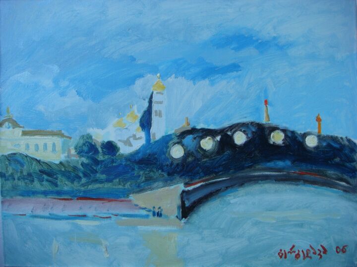 Картина под названием "Moscow Kreml" - Хвича Гргедава, Подлинное произведение искусства, Масло Установлен на Деревянная рама…