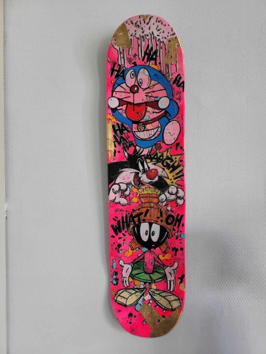 Sculpture intitulée "Skateboards pink po…" par Art Hugo, Œuvre d'art originale, Acrylique