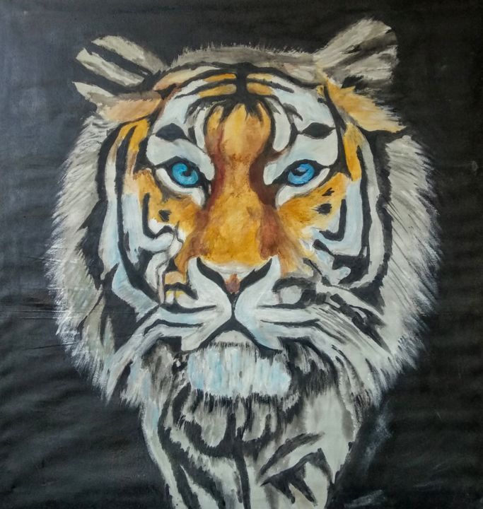Pittura intitolato "тигр" da Daniyar Mamatov, Opera d'arte originale, Olio Montato su Telaio per barella in legno