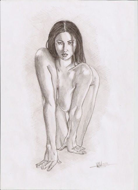 Drawing titled "féline" by Kyu, Original Artwork