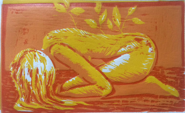 Impressões e gravuras intitulada "taronja2.jpg" por Laya Garcia, Obras de arte originais, Xilogravura