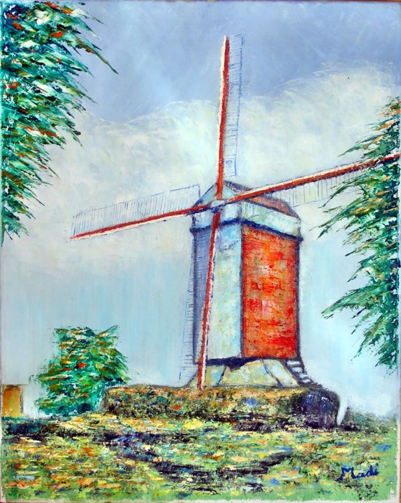 Painting titled "le moulin" by Madi, Original Artwork, Oil