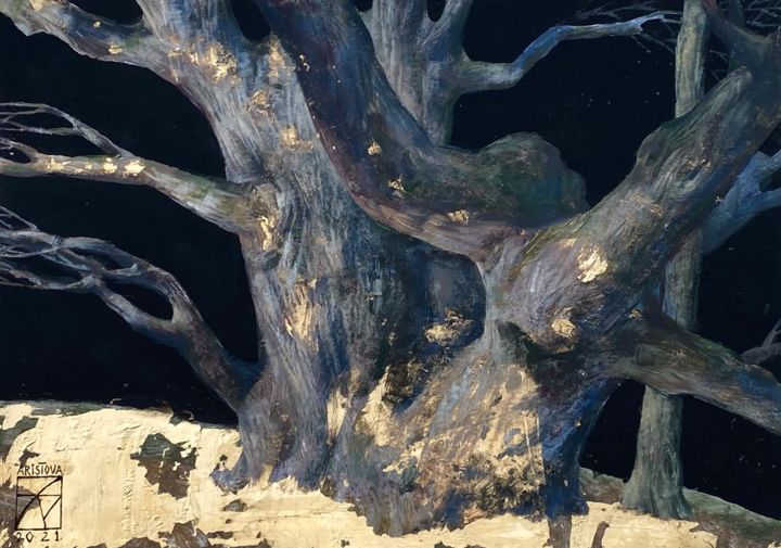 Картина под названием "A tree illuminated…" - Maria Aristova, Подлинное произведение искусства, Акрил