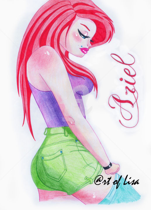 Disegno intitolato "Sexy_Ariel" da Art Of Lisa, Opera d'arte originale, Matite colorate