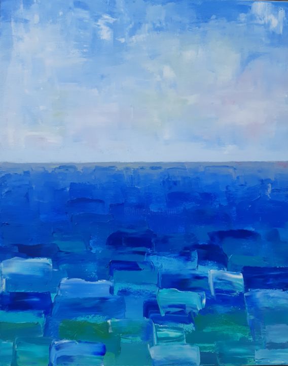 Painting titled "Ocean" by Helen Kushcheva, Original Artwork, Oil