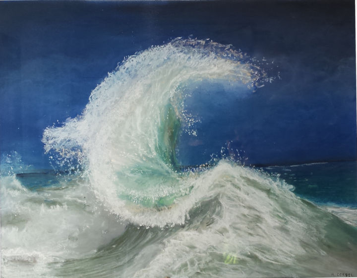 Peinture intitulée "vague-1.jpg" par André Corbel, Œuvre d'art originale, Pastel