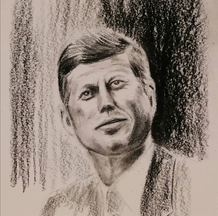 Drawing titled "J. F. K." by Petar Šibenik, Original Artwork, Charcoal