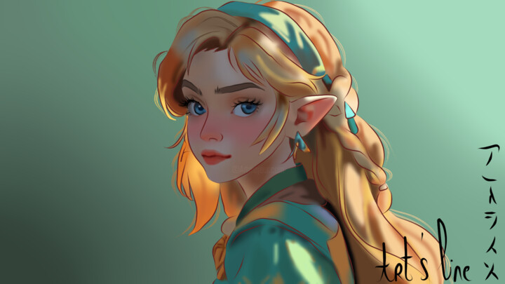 Arts numériques intitulée "Princesse Zelda" par Art'S Line, Œuvre d'art originale, Peinture numérique