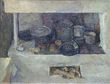Painting titled "Village oven." by Eugenie Sizov, Original Artwork, Oil