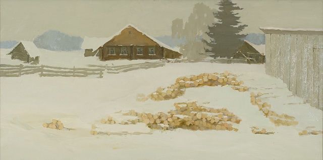 Painting titled "Firewood" by Eugenie Sizov, Original Artwork, Oil