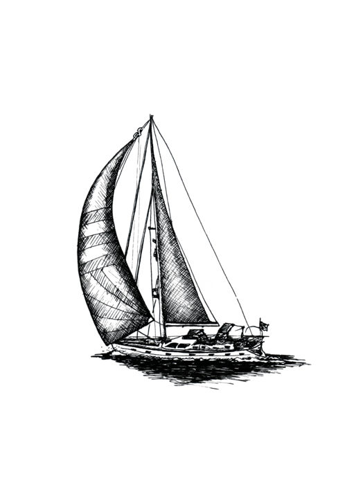 Drawing titled "Sailing yacht" by Olga Smirnova, Original Artwork, Ink