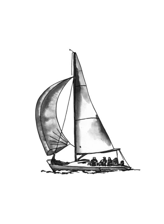 Картина под названием "Sailing etude" - Ольга Смирнова, Подлинное произведение искусства, Чернила