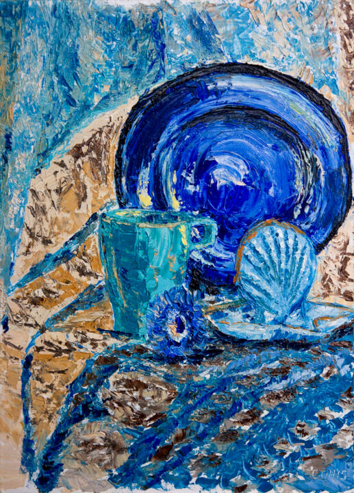 Pintura intitulada "Blue still life" por Olga Smirnova, Obras de arte originais, Óleo