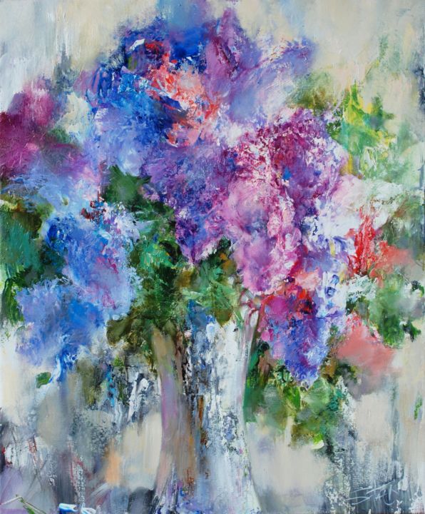 Картина под названием "Scent of lilac" - Stanislav Sugintas, Подлинное произведение искусства, Масло