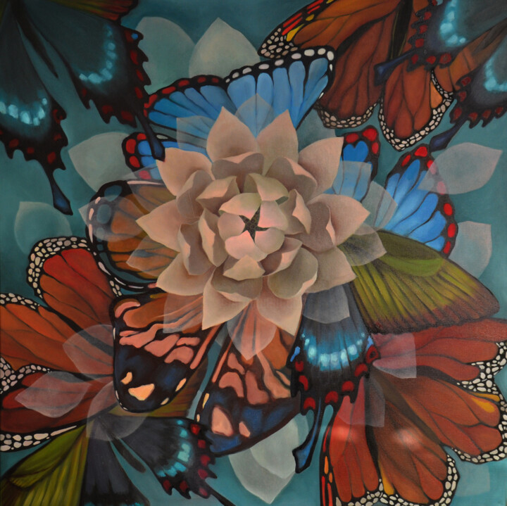 Painting titled "Mandala du papillon" by Art Sueno, Original Artwork, Oil