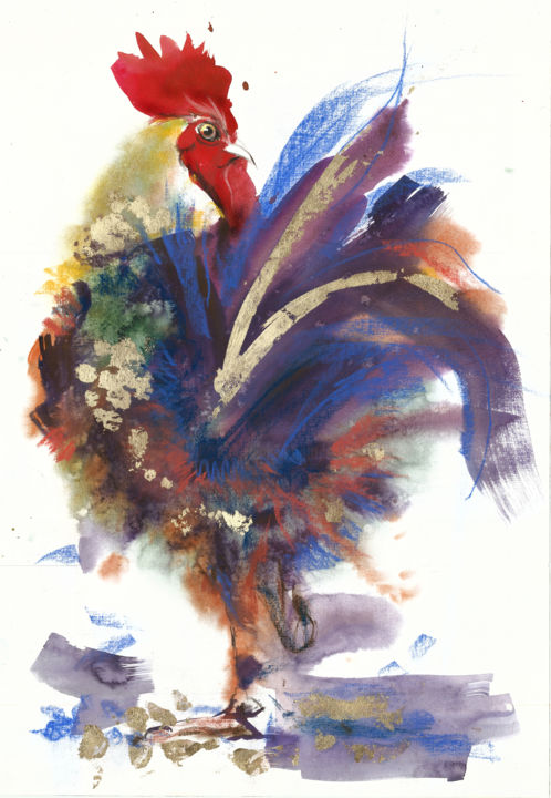 Peinture intitulée "Солнечные птицы "ДЕ…" par Tatiana Ponomareva, Œuvre d'art originale, Aquarelle