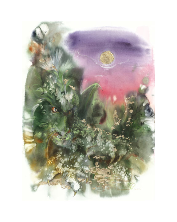 Peinture intitulée "ДРАКОН -хранитель г…" par Tatiana Ponomareva, Œuvre d'art originale, Aquarelle
