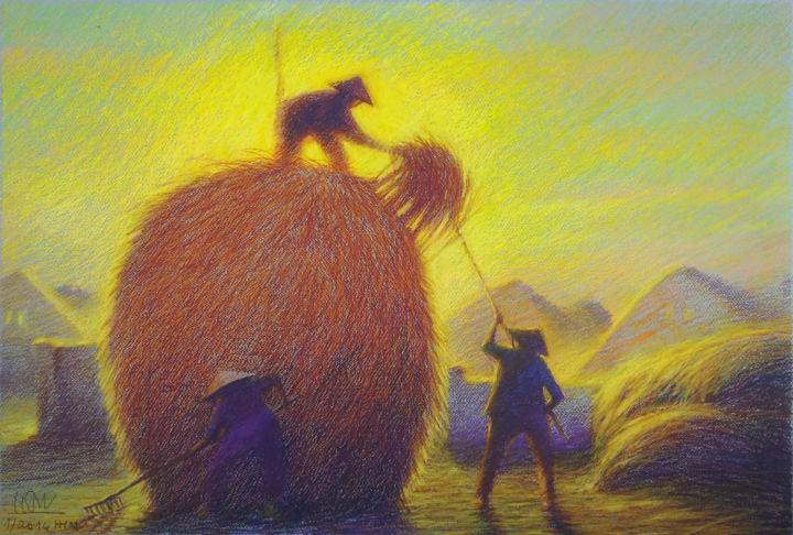 Painting titled "haystack-building-a…" by Art Trinhmai, Original Artwork, Pastel