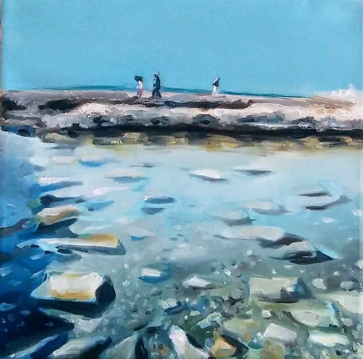 Painting titled "Past-Present" by Art Yfat, Original Art, Oil