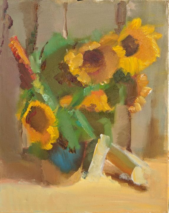 Painting titled "Sunflowers. Origina…" by Irina Žagata, Original Artwork, Oil