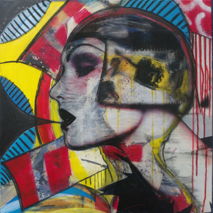 Collagen mit dem Titel "ARSINOE" von Patricia Frida, Original-Kunstwerk, Acryl