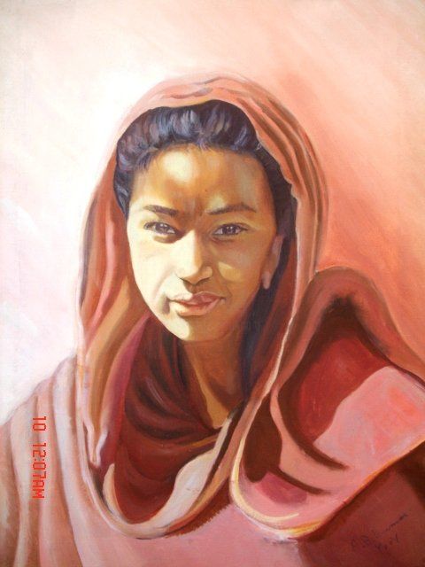 Malerei mit dem Titel "la femme de sud" von Abdallah Belhaimer, Original-Kunstwerk, Öl