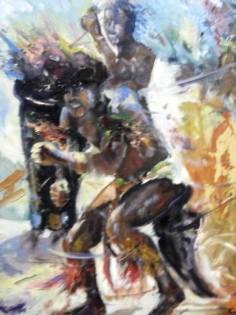 Malerei mit dem Titel "la dance africaine" von Abdallah Belhaimer, Original-Kunstwerk, Öl
