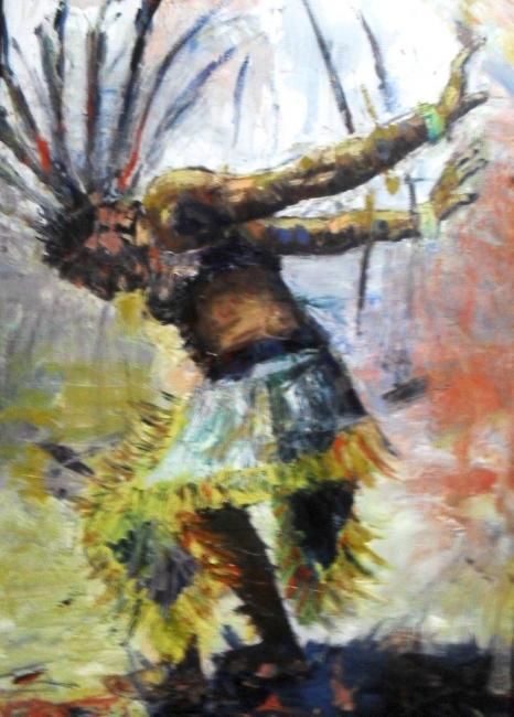 Pittura intitolato "danse africaine" da Abdallah Belhaimer, Opera d'arte originale, Olio