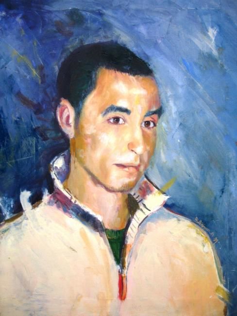 Pintura intitulada "auto portrait" por Abdallah Belhaimer, Obras de arte originais, Óleo