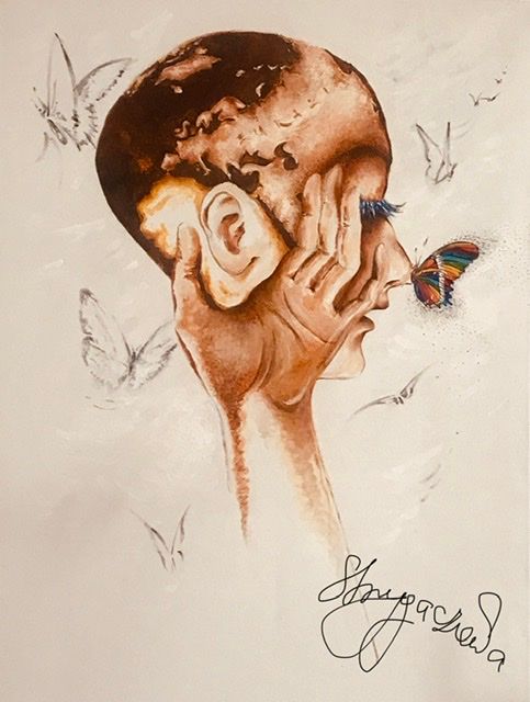 Painting titled "The Last Butterfly" by Larysa Strygaczowa, Original Artwork, Acrylic