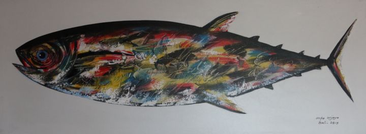 Картина под названием "White Tuna" - Arta Wijaya, Подлинное произведение искусства, Акрил Установлен на Деревянная рама для…