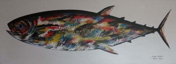 Painting titled "White Tuna" by Arta Wijaya, Original Artwork, Acrylic Mounted on Wood Stretcher frame