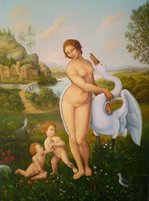 Pintura intitulada "Леда и Лебедь. Leda…" por Igor Mikhailov, Obras de arte originais, Óleo