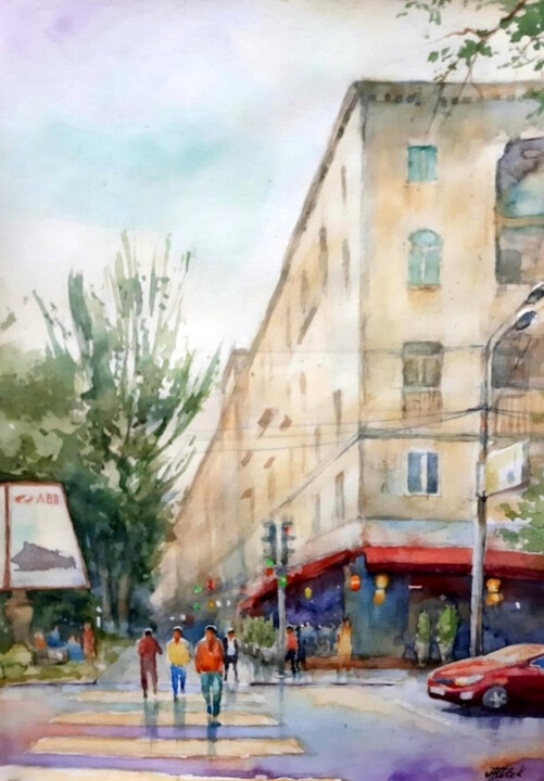 Painting titled "At the intersection…" by Artak Zakaryan, Original Artwork, Watercolor