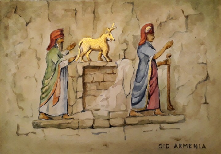 Painting titled "Old Bayazet" by Artak Zakaryan, Original Artwork, Watercolor