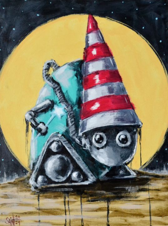 Картина под названием "Wizard Robot" - Ruslan Axenov, Подлинное произведение искусства, Акрил Установлен на картон