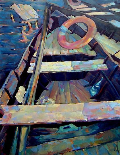 Malarstwo zatytułowany „boat I vilcova” autorstwa Vilkovo Boats, Oryginalna praca, Olej